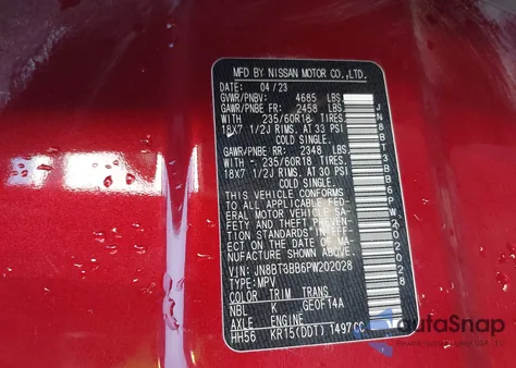 2023 Nissan Rogue Sv Intelligent Awd из США, поврежденный, VIN JN8BT3BB6PW202028